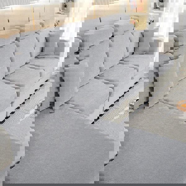 Anyhouz Anyseat Sofa Cover Light Gray L-Shape Polyester Chenille Thick Stretchable Cushion For Living Room Normal Size Small