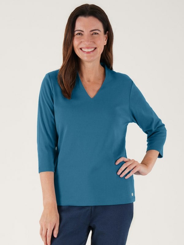 PennyPlain High Back V-neck Top - Wedgewood