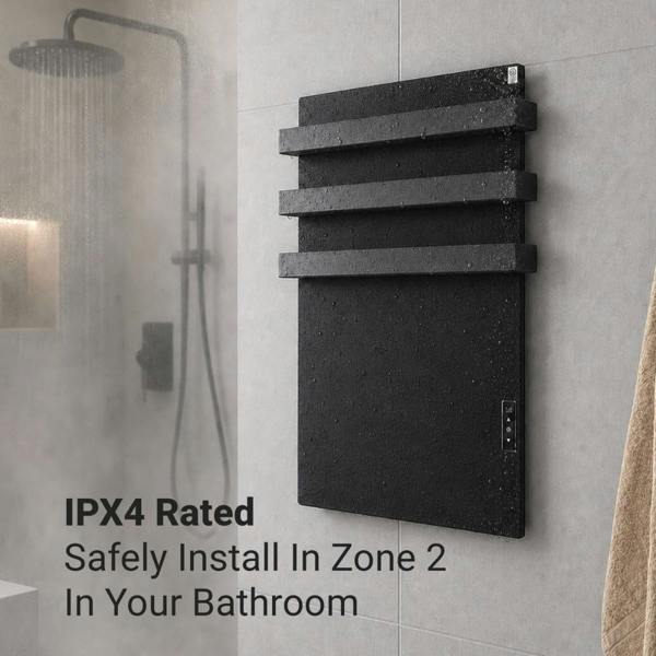 Mirrorstone Heating 900W Quartz Glass Wi-Fi Towel Rail Infrared Heating Panel (Available in Black or White) - Electric Panel Heater
