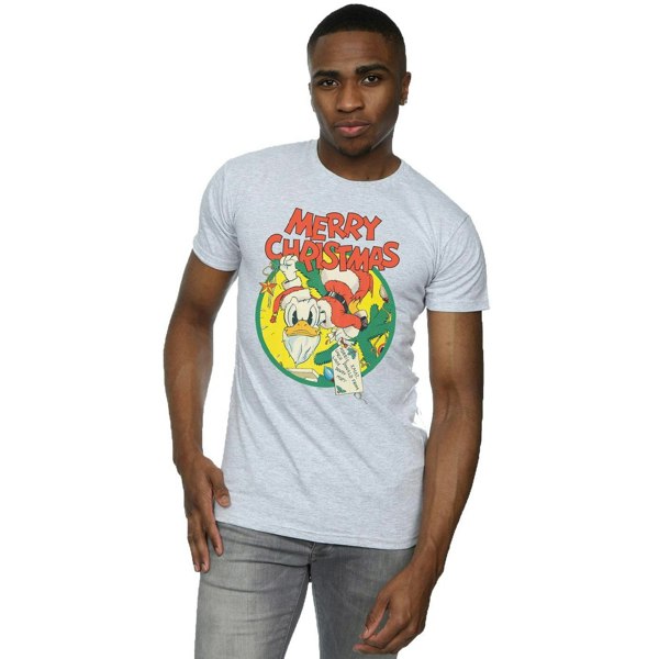 Disney Mens Donald Duck Merry Christmas T-Shirt - Sports Grey