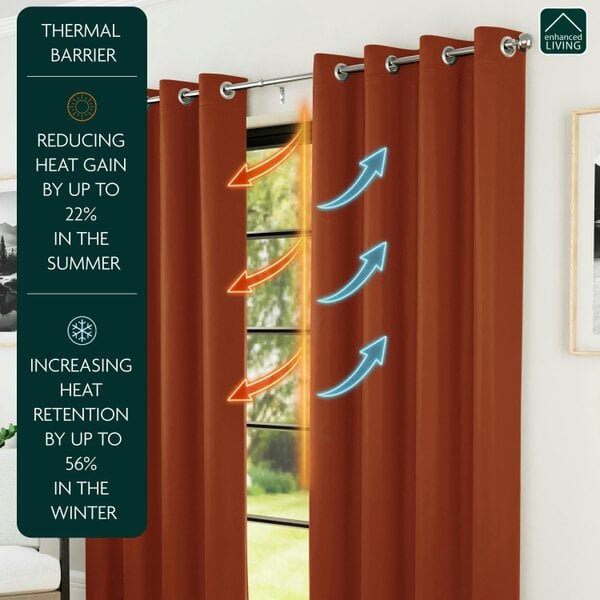 Enhanced Living Orange Plain Supersoft Thermal Room Darkening Eyelet Curtain - Pair for Living Room & Bedrooms