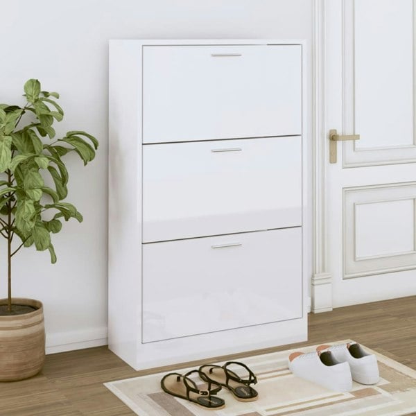 Berkfield Shoe Cabinet High Gloss White 63x24x103 cm Engineered Wood