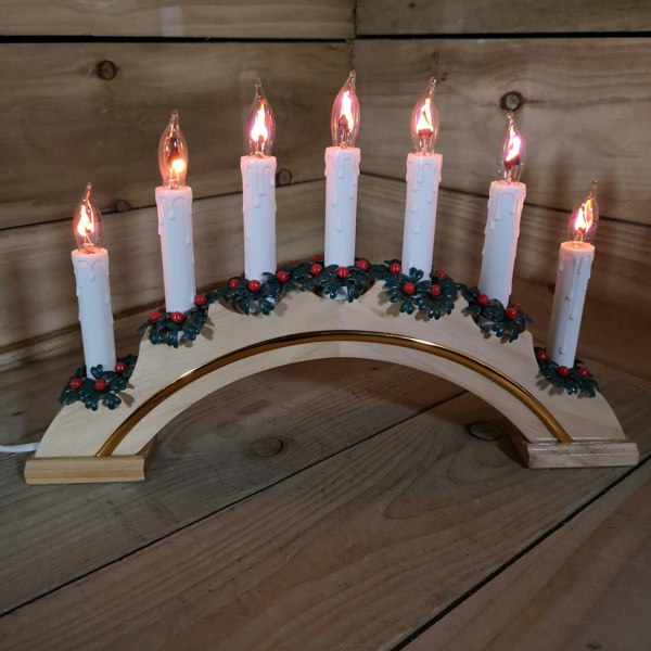 Samuel Alexander Premier Wooden Christmas Candle Bridge Arch with 7 Flickering Candle Bulbs Mains Operated