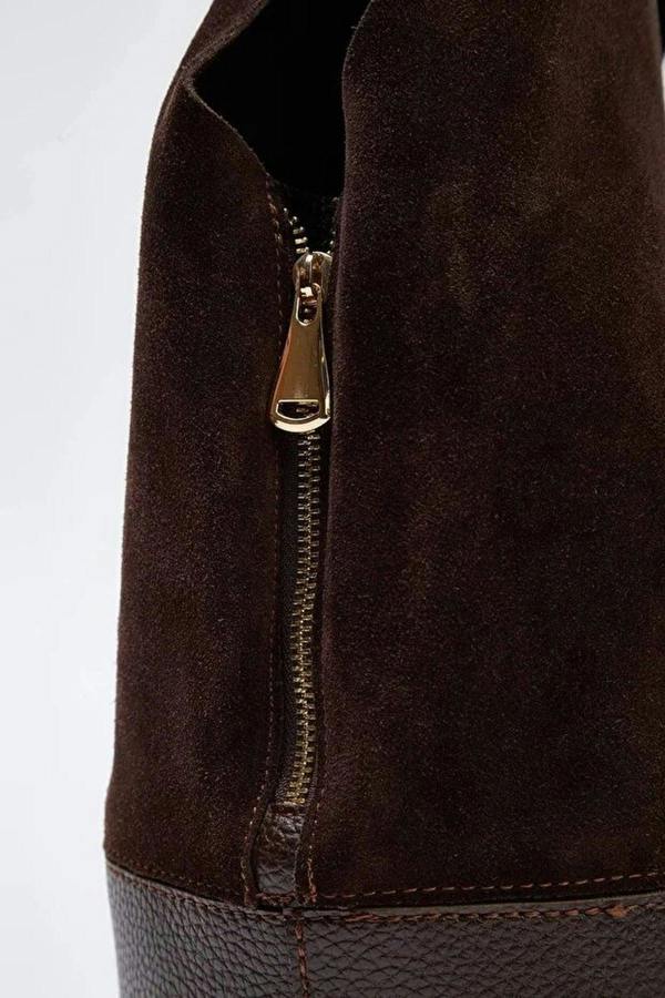 WOVCOR Genuine Leather Midi Shoulder Bag with Zipper Expandable