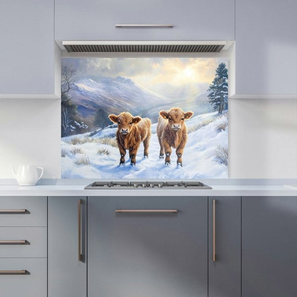 Warren Reed - Designer Duo Of Baby Highland Cows Kitchen Splashback