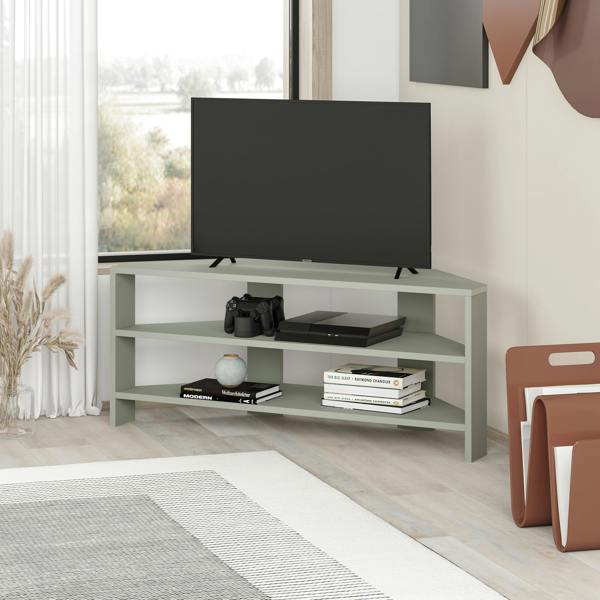 Decortie Thales Corner TV Stand for 32" TVs with Open Shelves & Soft Rounded Edge 110cm Modern Multimedia Console