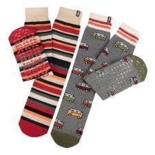 Totes Toasties ORIGINAL SLIPPER SOCKS (TWIN PACK) Mens Socks Campervan / Stripe