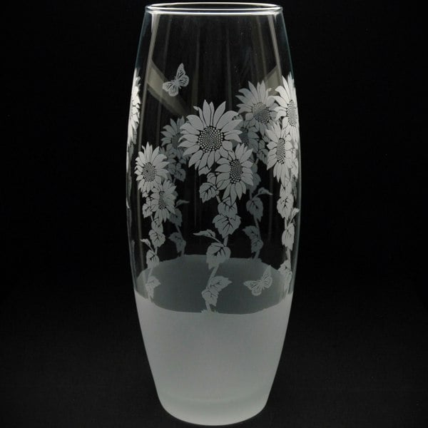 Glyptic Glass Art Sunflower Glass Botanica Vase - Hand Etched/Engraved Gift