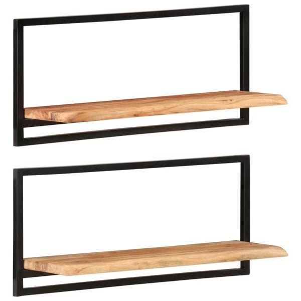 Berkfield Wall Shelves 2 pcs 80x25x35 cm Solid Wood Acacia and Steel