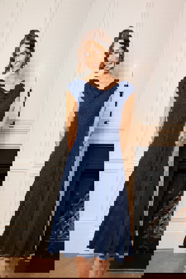Alie Street London Darcie Cowl Neck Dress (Glitter Blue)