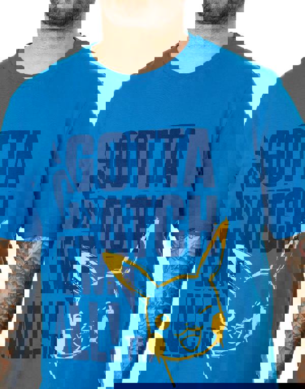 Pokemon Mens Blue Pikachu Short Sleeve Long Leg Pyjama Set