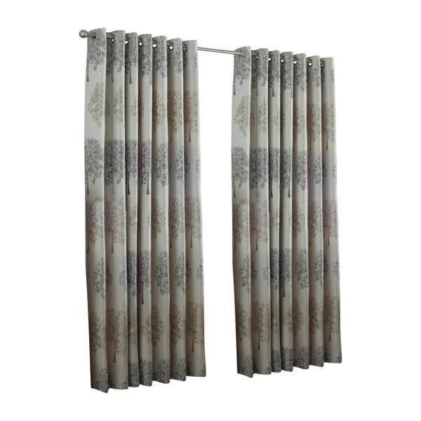 Riva Home Oakdale Tree Design Eyelet Curtains - Silver