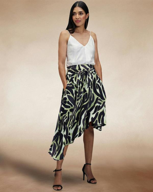 HotSquash Asymmetric Hem Skirt with Bow Ties