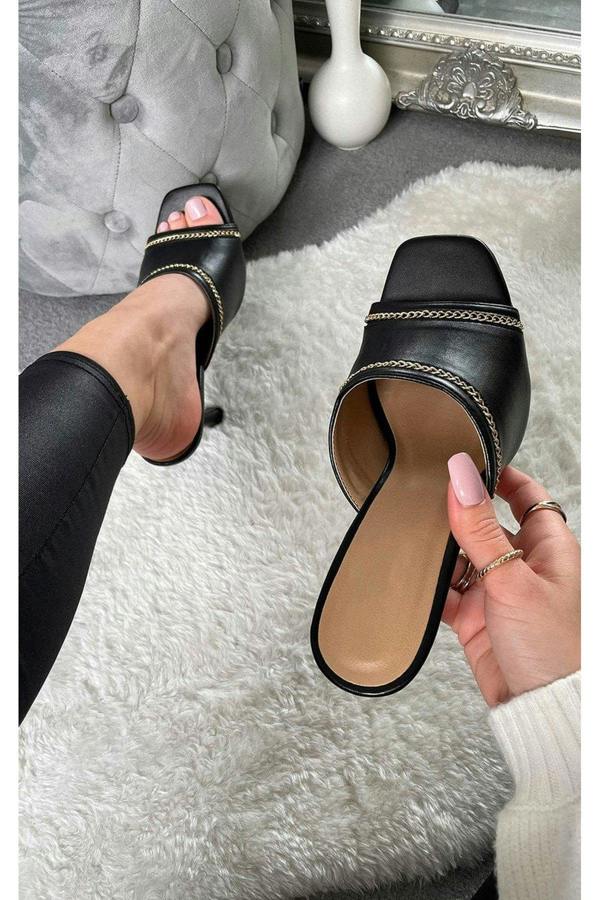 Zeena Chain Detail Heels - Black