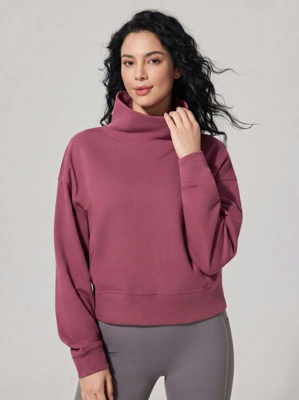 Anniou Cropped Mock Neck Pullover Sweatshirt