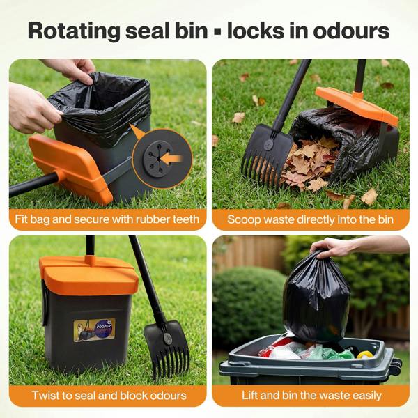 Skylos Pooper Scooper Swivel Bin Rake with Waste Bags Pet Clean Pet Waste