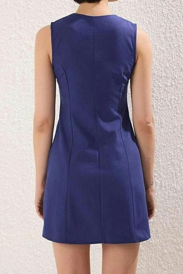 WOVCOR Linen Blend Mini Woven Shirt Dress with Pocket Detail