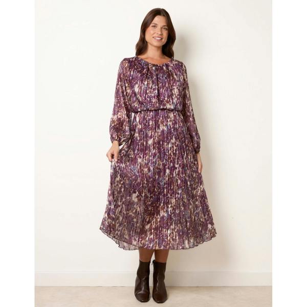 Blue Vanilla Metallic Leopard Print Pleated Scoop Pleated Dress
