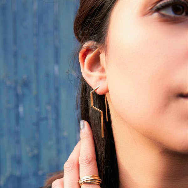 Modern Angular Minimalist Gold Drop Earring