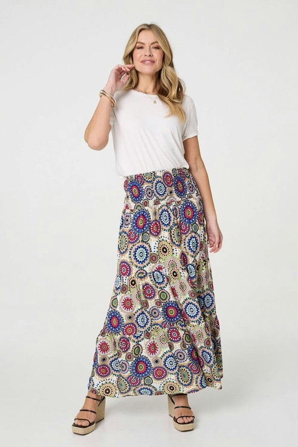 Blue | Abstract High Waist Relaxed Maxi Skirt
