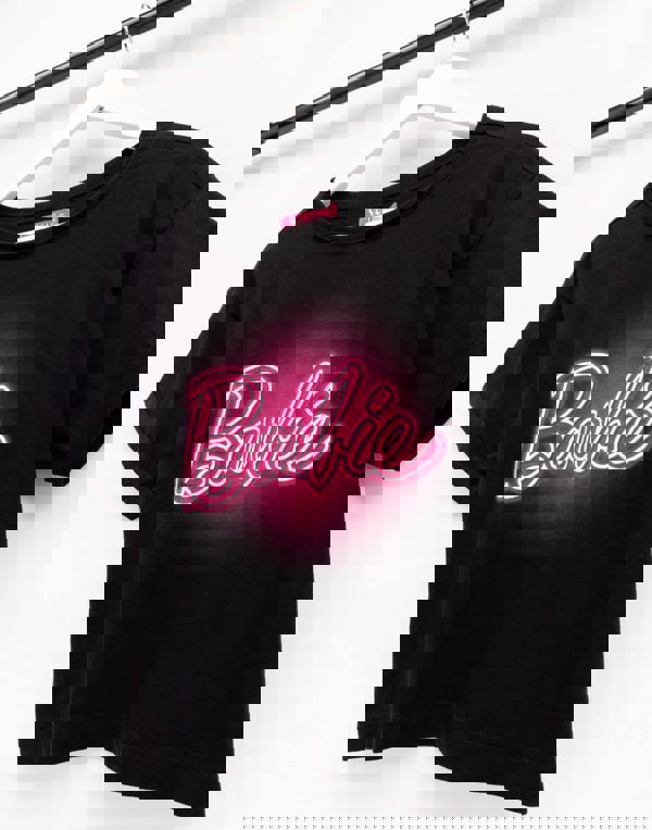 Barbie Womens Black Logo Cropped Short Sleeved T-Shirt