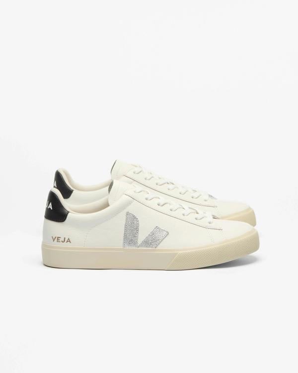 VEJA Campo Leather Womens Trainers - White/Silver/Black | CHO | Designer Womens Trainers