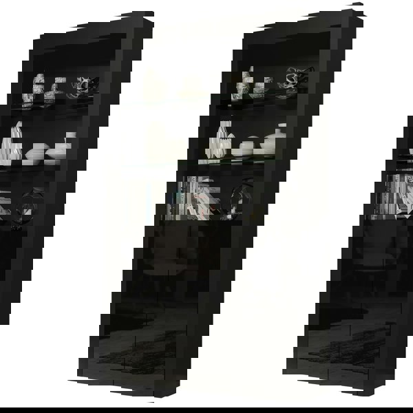 Mex Furniture Tall Display Cabinet 170cm – Black Matt Body & Black Matt Doors