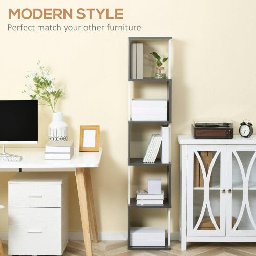 Wyld Haus Lale Wood White And Dark Grey 5 Tier Freestanding Bookcase