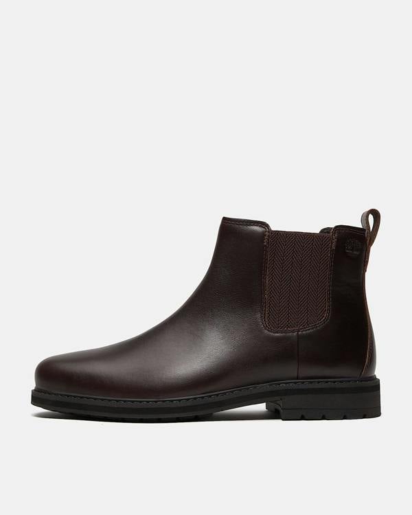 Timberland Stormbucks Mens Full Grain Leather Mid Chelsea Boots - Dark Brown | CHO | Designer Mens Chelsea Boots