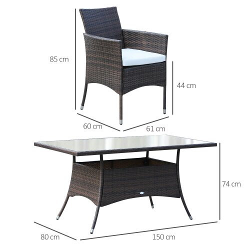 Wyld Haus Dine Rattan Brown 6 Seater Outdoor Dining Set With Cushioned Armchairs And Rectangular Glass Table