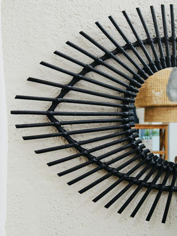 Interiors by Premier Mataram Black Natural Rattan Eye Shape Wall Mirror