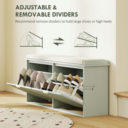 Wyld Haus Reraha Mint Green Wooden 10 Pair Shoe Bench With Cushioned Top
