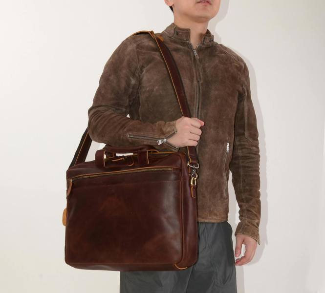 Touribag Genuine Leather Minimalist Zip Front Laptop Bag
