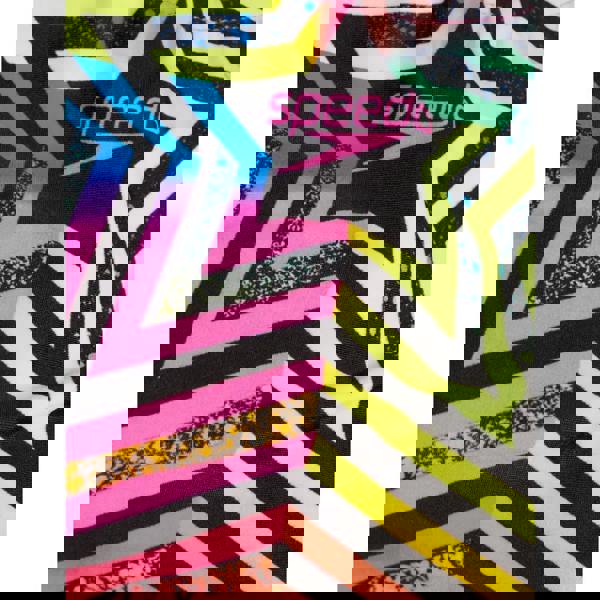 Vibrant neon star Speedo girls digital placement splashback swimsuit in black pink