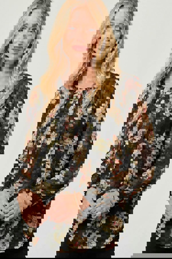 Green | Floral Long Sleeve Chiffon Layer Blouse
