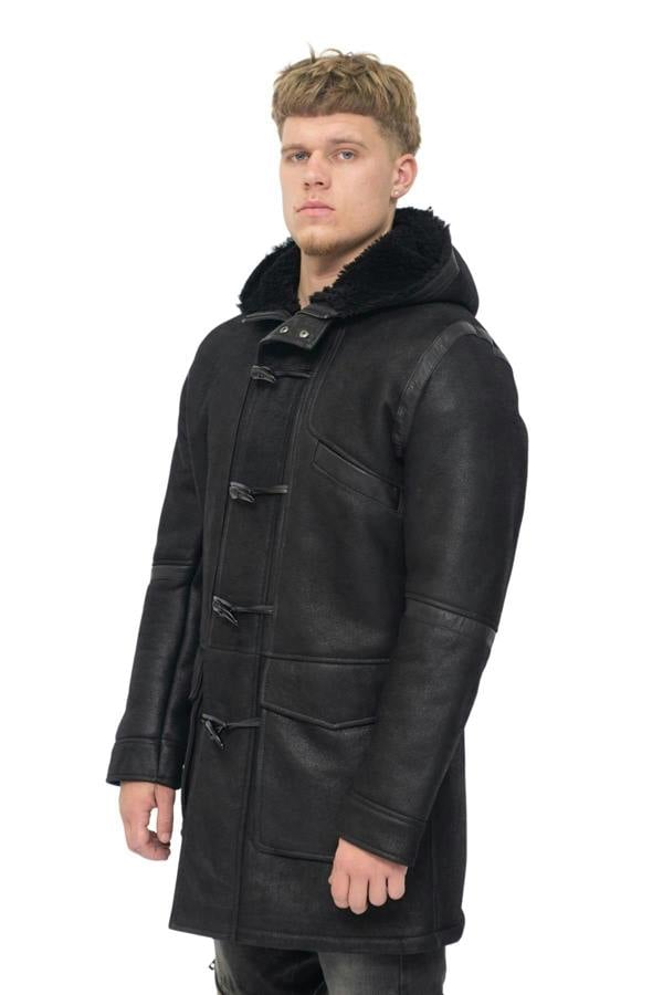 Infinity Leather Mens Winter Sheepskin Leather Hooded Duffle Coat-Langport
