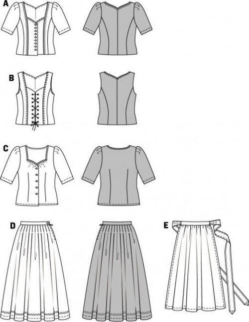 Burda Sewing Pattern 7870 Aprons, Corsets, Dresses, Skirts and Tops For Women, Sizes: 12-30 - Intermediate