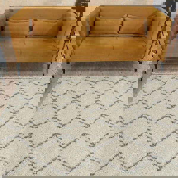 Elegant Moroccan Pattern Grey Ivory Rug Suitable for Floor heating