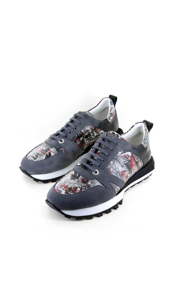 VINTAGE MOTORBIKE PRINTED LEATHER AND SUEDE TRAINERS - Premium Men's Patterned Shirt by Claudio Lugli | Bold Design, Tailored Fit, Best Printed Shirts