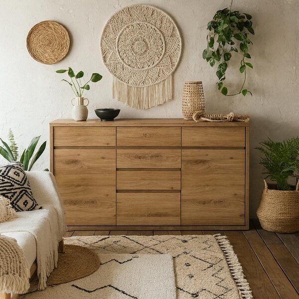 Wyld Haus Athens Natural Oak Wood Effect 6 Drawer Storage Chest 2 Doors