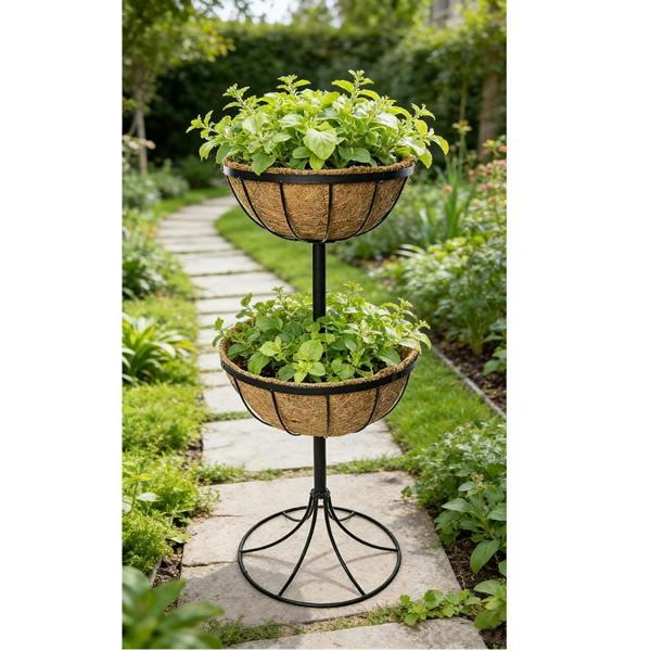 Gr8 Garden 2 Tier Flower Fountain Planter With Coco Liners Metal Outdoor Garden Decor Patio