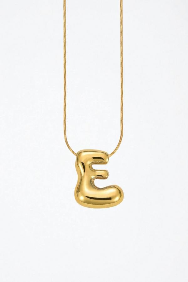 Serla Bubble Initial Gold Plated Necklace Letter E