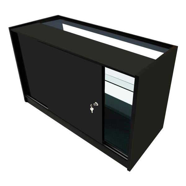Polaris LED Shop Counter Set in black, featuring a sleek design, sliding door, and illuminated display area for showcasing products