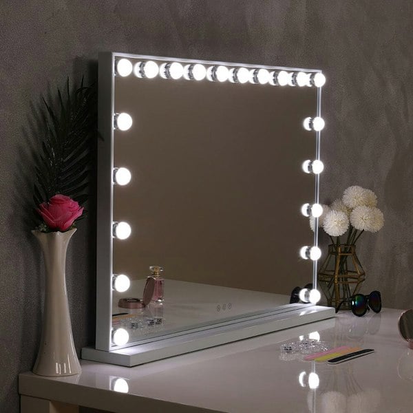 Hollywood Style Lighted Rectangular Makeup Mirror with Base LED Make Up Mirrors Living and Home