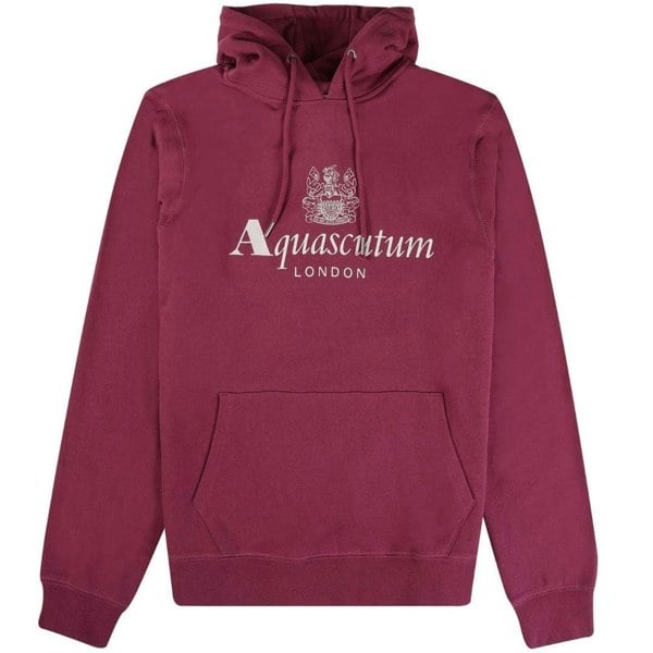 Aquascutum Mens Active Big Logo Hoodie - Burgundy