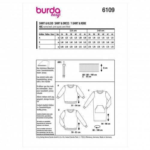 Burda Sewing Pattern 6109 Tops, Sweaters and Dresses For Women, 34 to 44 - Easy