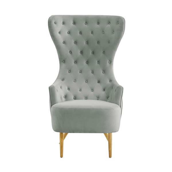 Furniture Edit Jezebel Grey Velvet Wingback Accent Occasional Chair