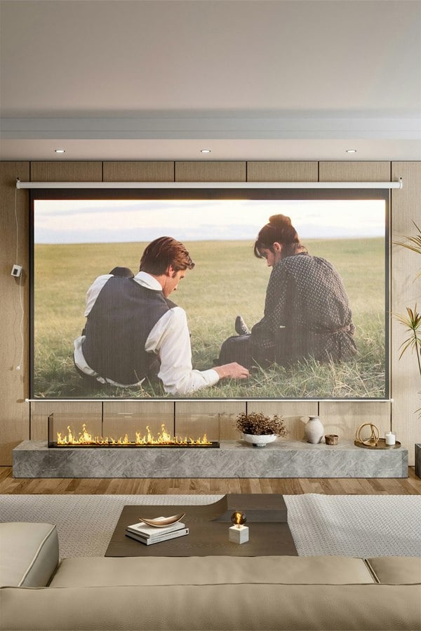 Living and Home 120"  Electric Motorized Wall Mounted Projector Screen with Remote 16:9  White Crossbar