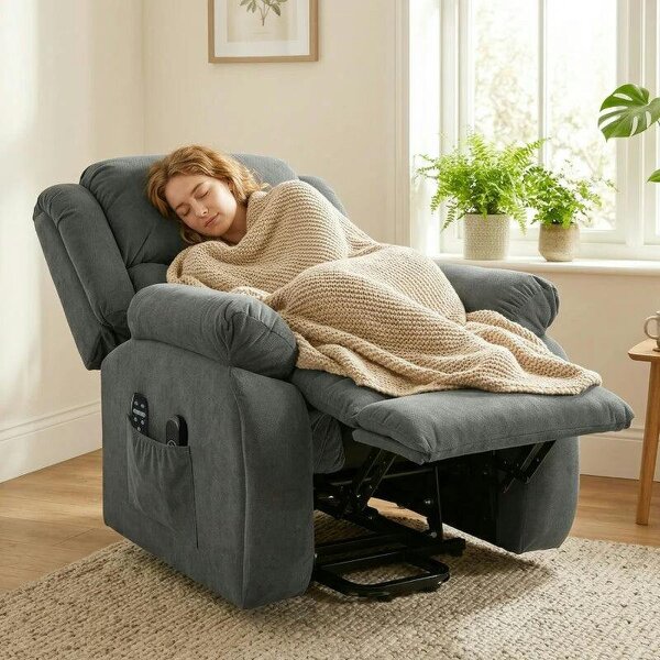 Recliner Armchair Lift Chair, Electric Recliner Chair with Vibration Massage and Heat, Wide Seat, USB Port, Grey