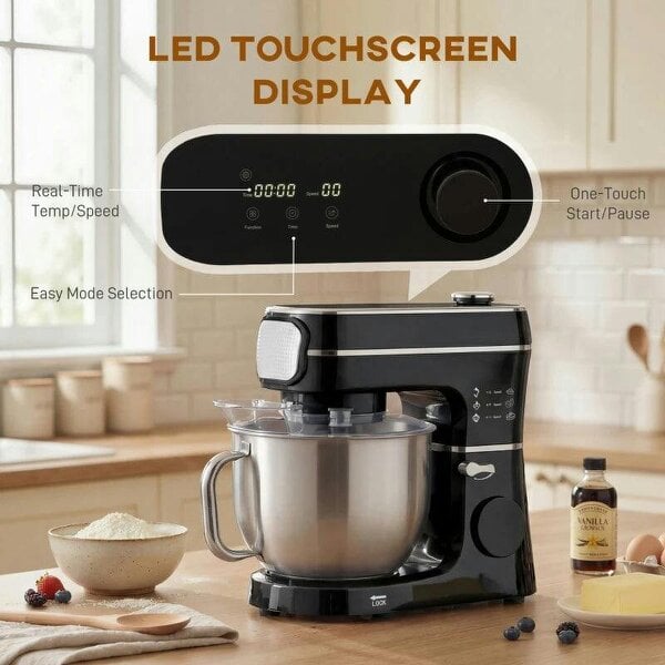 Stand Mixer, 6L 1400W Tilt-Head Food Mixer with 11 Speeds, Pulse & Fermentation Function, LED Display, Black